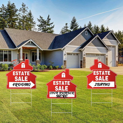 Estate Sale Signs Set 3 Pieces 13 X 13.4 Inch Yard Sale Signs with Arrow Estate 