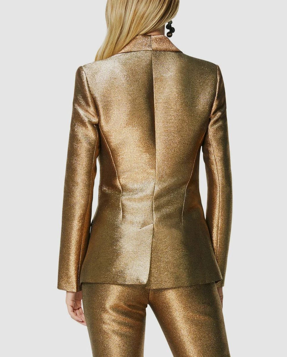 998 Ramy Brook Women s Gold Dahlia Metallic Shawl Collar Suit Jacket Blazer 0