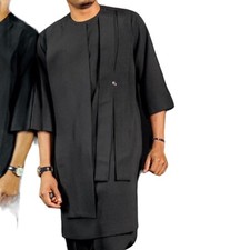 African Men 2 Piece Set Kaftan Shirt Pants Embroidered Danshiki Traditional Suit