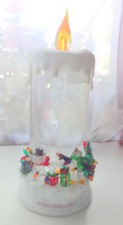 Vtg Candle Light Color Change Decorate w Christmas Tree Snowman Motion Snow 11"