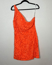 Sherri Hill Orange Sequin One Shoulder Asymmetric Lined Homecoming Mini Dress 16