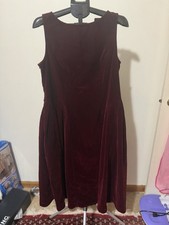 NWT Cider Burgundy Velvet Sleeveless Scoop Neck Bow Waist Knee Dress 1XL