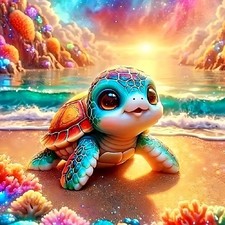 Adorable Sea Turtle Beach Diamond Painting Kits for Adults, 5D Seaside Sunset/Fl