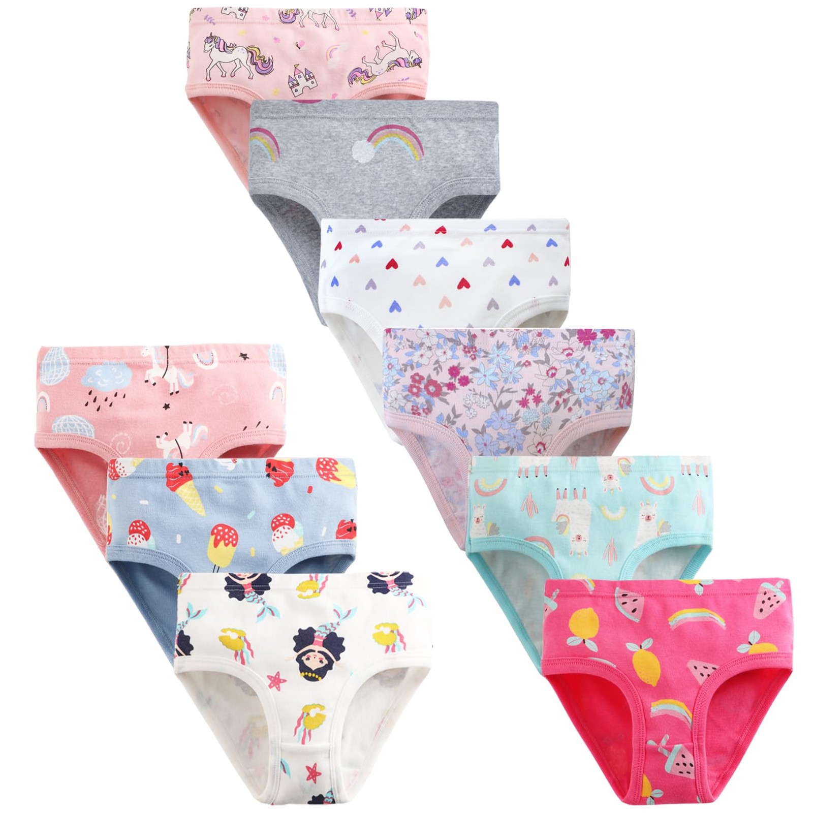 Culotte fille 6-7 ans en coton hypoallergénique et ceinture souple lot de 9 multicolor