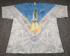 Vintage 90s Boeing Liquid Blue Spaceship Rocket Tie Dye T Shirt Mens Size XXL