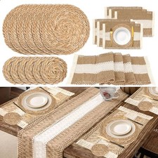 Boho Placemats Set of 6,Table Runner with Matching Round Woven