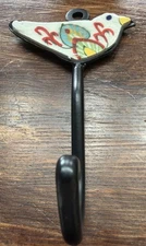 Hand painted Tile Bird-Shaped Metal Wall Hook Folk Art 4 3/4”