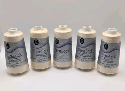 Coats SureLock Spools Serger Thread Polyester 3000yd Overlock Lot of 5 Natural