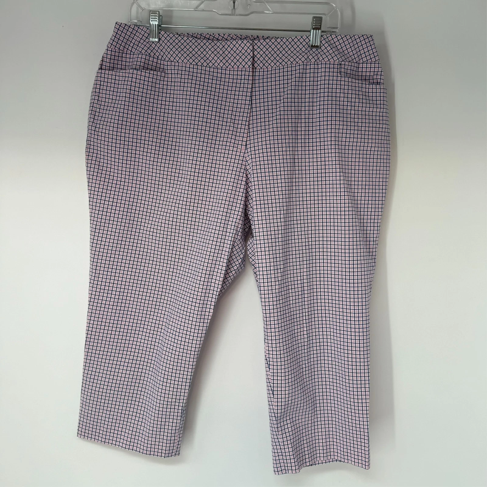 Talbots Heritage Capri Pants Women Sz 16WP Pink Blue Plaid Pocket Stretch J01804