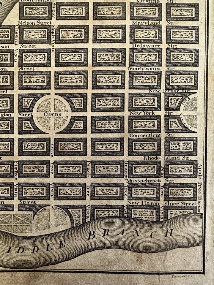 Franklinville Kentucky Plan Urbano Condado de Mason c. 1795 Russell Mapa Grabado Foto 4 de 4