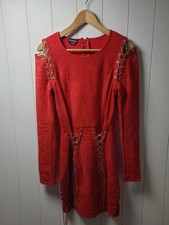 BeBe Josephine Chain Lace Up Dress Size Small Red Goji Berry Metal Rock