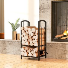Indoor Outdoor Firewood Rack Log Holder Wood Storage with Hooks 4 Tools Black