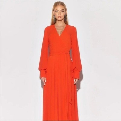 MEGHAN LA Lily Pad Long Sleeve Maxi Dress in Red Size S