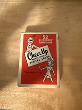 HUMOR (1950s) Corobex CHEER UP Plastic Playing Cards Red 52 Cartoons Poker