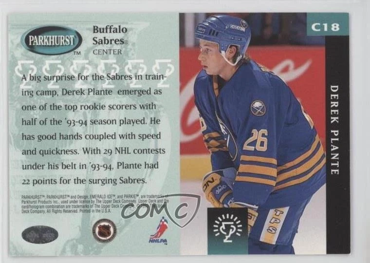 1993-94 Parkhurst Calder Candidates Silver Foil Derek Plante #C18 Rookie RC - Image 2 of 2