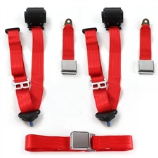 JP Willys 1944 - 1952 Airplane 3pt Red Retractable Bench Seat Belt Kit - 3 Be 