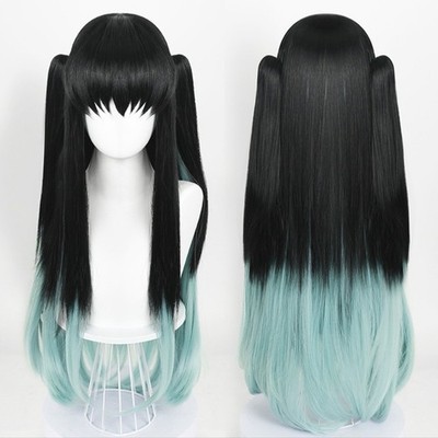 Muichiro Tokito Black to Green Ombre Long Twin Tails Wig Heat Resistant Cosplay