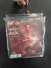 Complete Ninja Costume Red Black Child Size Medium 8 - 10 No Sword 7pc Set