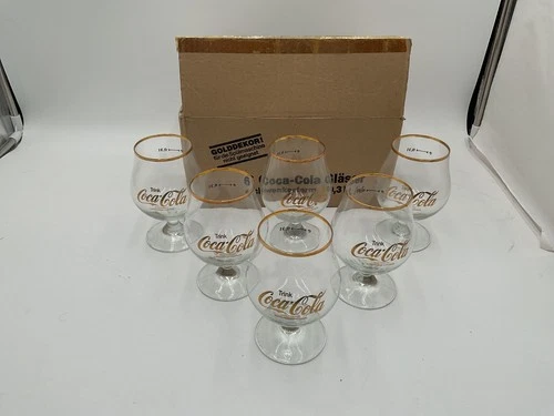 6 Vintage German Coca Cola Glass  Trink Coca-Cola  Gold Logo and Rim