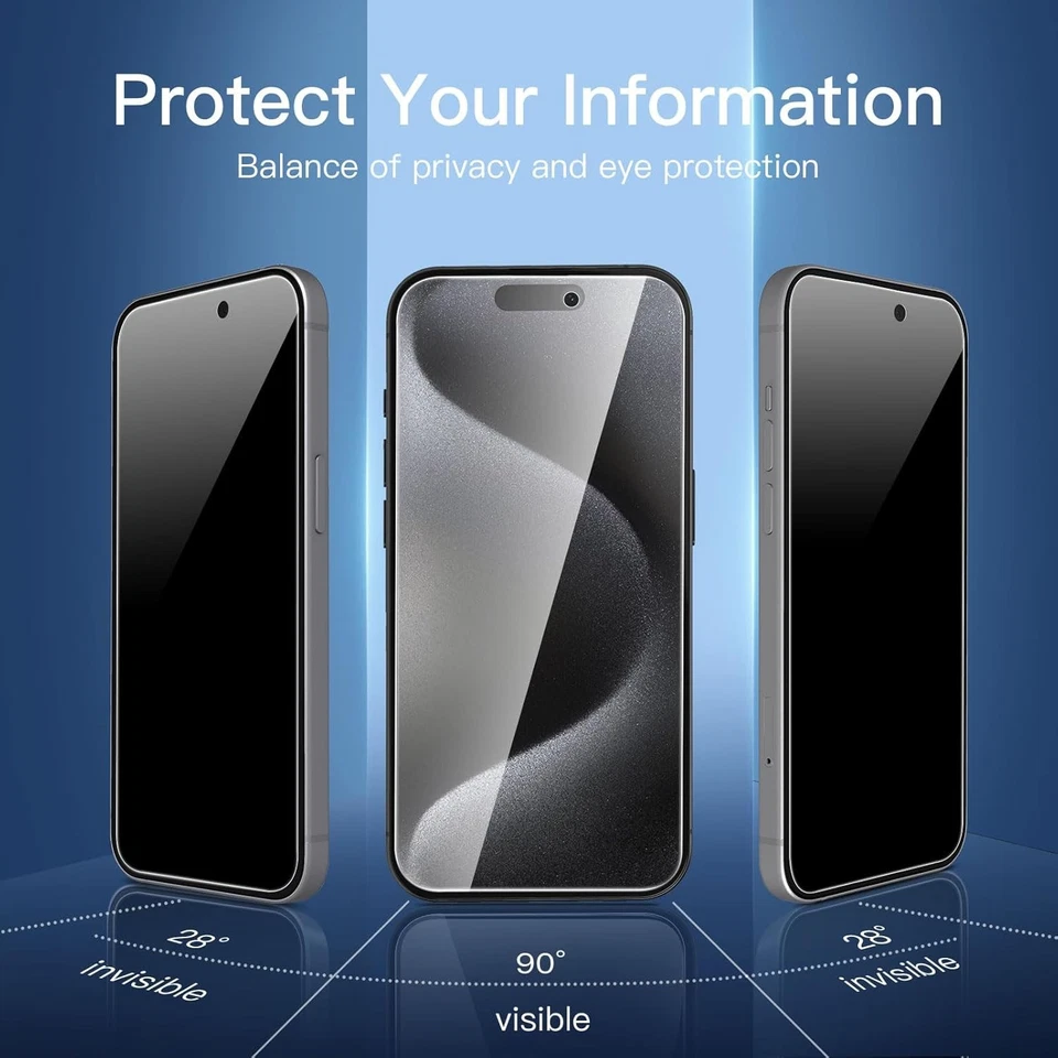 NEW'C 3 Pack Privacy for iPhone 15 Pro Screen 15 6.1 inches, Black - Image 3 of 4