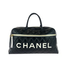 Chanel Vintage Matelasse Leather Boston Handbag Women Black One Size