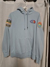 Womens NorthFace Light Blue Hoodie With Patches Size Large