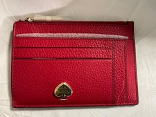 Kate Spade Large Kayla Pebbled Leather RED Multi Color Card Case KN725