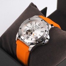 Bulova Marine Star Series A 98A226 Orange Silicone Strap Men's Automatic Watch - Image 2