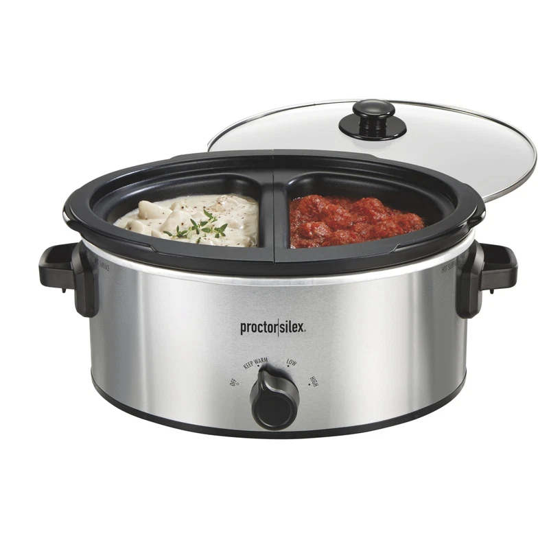 Proctor Silex Double Dish Slow Cooker 6Qt Crock And Dual 2.5Qt Nonstick Insert