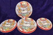 4 Electric Stove Top Range Round Burner Covers Teddy Bears Tea Party Theme