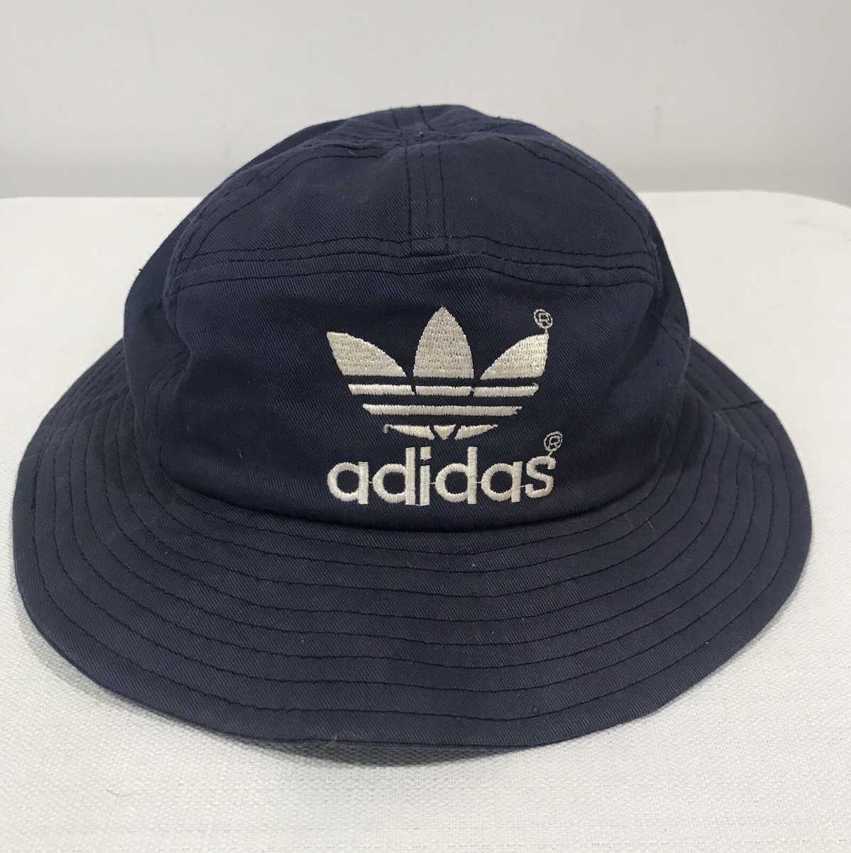 Vintage adidas Originals Trefoil Bucket Hat Cap Blue Fishing