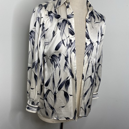STARINGTON For Neiman Marcus Women's Silk Blouse Top Ivory Black Leaf Sz 4 Shirt - Picture 3 of 10