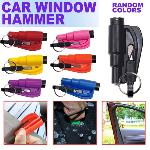 Emergency Escape Car Window Breaker Mini Hammer Keyring Seat Belt Cutter New uk - Picture 3 of 12