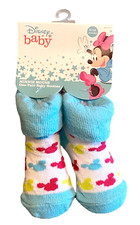 DISNEY BABY MICKEY MOUSE 1 Pair 0-12 M Baby Blue Cotton Blend Sock Booties NWT