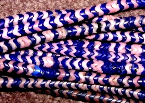 African tribal trade snake Beads PINK AND BLUE PER STRAND