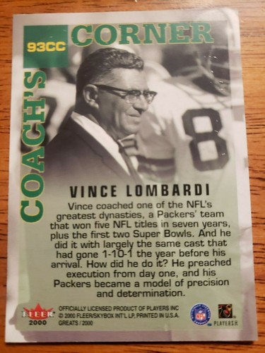 2000 #93CC Fleer Coaches Corner Vince Lombardi NMMT - Picture 2 of 2
