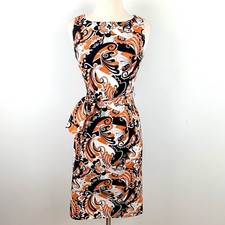H&M Womens White Orange Black Paisley Sleeveless Work Career Waist Tie Dress 4