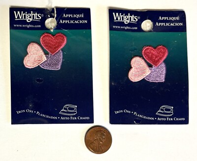 2 pc Heart Appliques Patch Wright's Iron On  Craft New