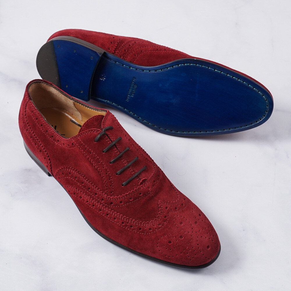 Sutor Mantellassi Burgundy Suede Wingtip Oxford US 6.5 Dress  display picture 1