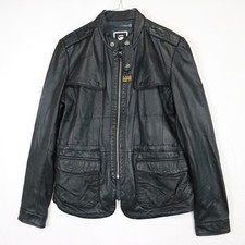 G-star Jacket Womens Large Raw Deanie Leather Bomber Biker Full Zip Soft Black