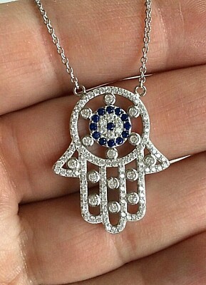 925 STERLING SILVER HAMSA EYE NECKLACE 18" /CADENA DE PLATA MANO