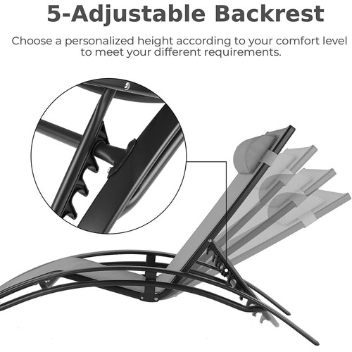 XXL Aluminium Sonnenliege 2er Set mit Beistelltisch 5-Fach Verstellbare Rückenle - Bild 15 von 26