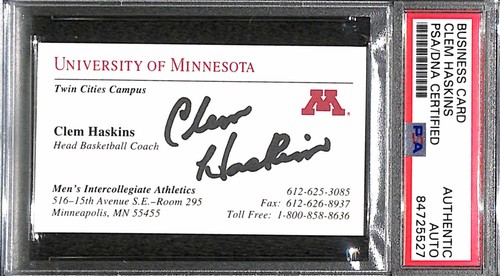 Clem Haskins "Minnesota 1997 Final 4 Four" Autographed Signed Business Card PSA