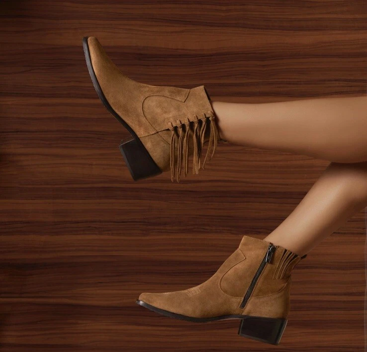 Novo Na Caixa Donald Pliner Botas Femininas de Camurça “Mona” Franja Western Tamanho 8.5M Fabuloso! - Imagem 3 de 4