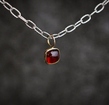 Mozambique Garnet Cushion 18k Solid Gold Charm Pendant Necklace Gold Pendent