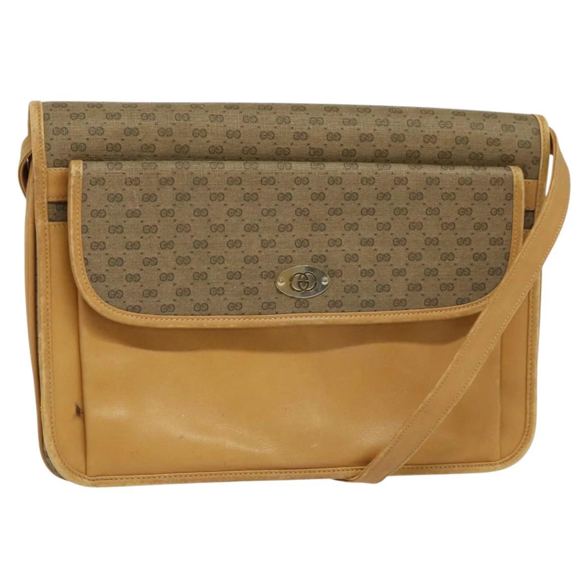 Sac à bandoulière GUCCI Micro GG Supreme PVC cuir marron or authentique sw188