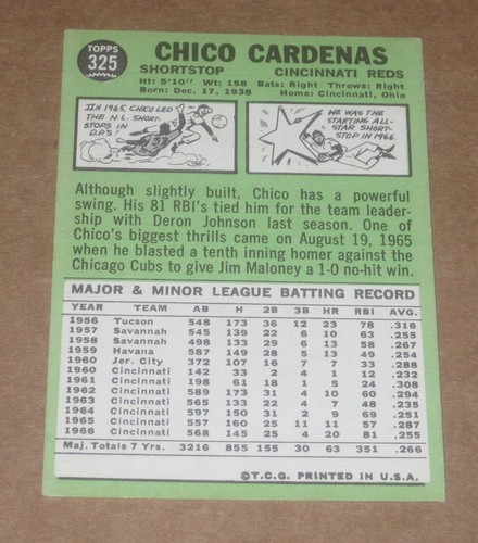 1967 TOPPS BASEBALL CHICO CARDENAS CARD#325 - Picture 2 of 2