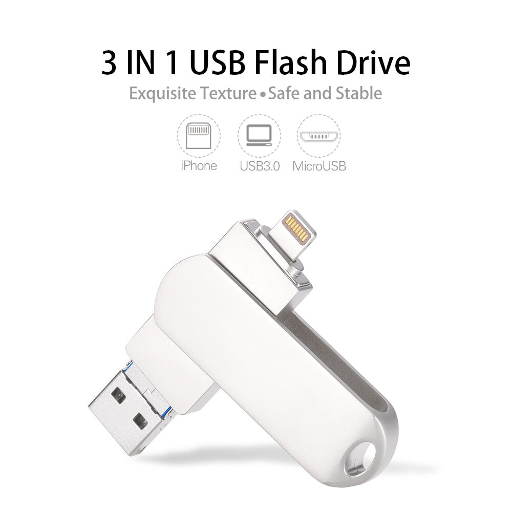 256GB Lightning OTG Flash Drive for iPad Android 3-in-1 Memory Stick