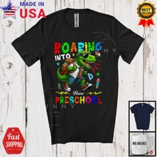 Roaring Into Preschool, Amazing First Day Of School T-Rex, Custom Name T-Shirt