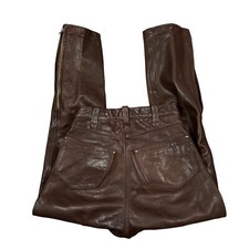 Vintage 70s Tapered Leather Brown Pants Western Biker Size Women's Sz 26x26.5